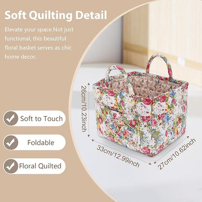 Storage Basket Boho Fabric Large Collapsible Floral Laundry Nursery Hamper Portable Folding Storage for Clothes Toys (Green)
