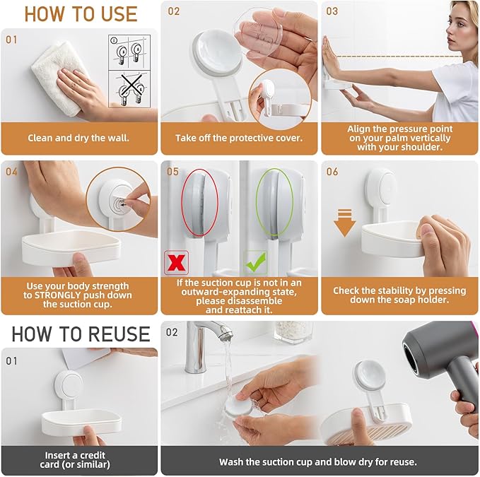 LEVERLOC Soap Dish Holder for Shower Suction Cup Wall Mounted Self Draining NO-Drilling Removable Bar Soap Sponge Holder for Bathroom Bathtub Kitchen Sink Waterproof Strong Vacuum Suction Adhesion