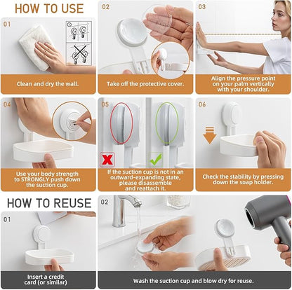 LEVERLOC Soap Dish Holder for Shower Suction Cup Wall Mounted Self Draining NO-Drilling Removable Bar Soap Sponge Holder for Bathroom Bathtub Kitchen Sink Waterproof Strong Vacuum Suction Adhesion