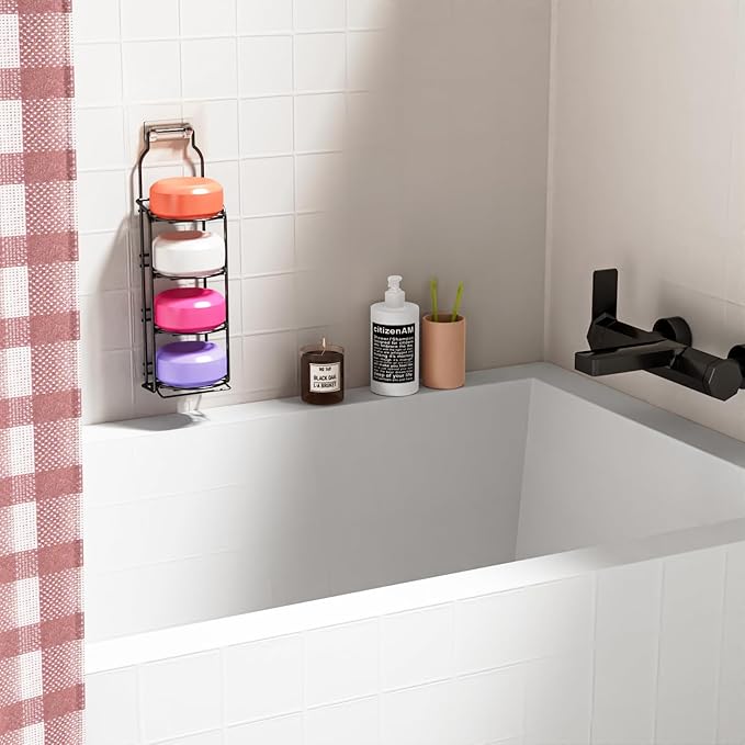 galasily Shower Soap Shampoo Bar Holder, Self Adhesive&Freestanding Draining Soap Caddy for Bathroom Wall Accesories, Apartment Essentials Decor (Black, 4-Tier)