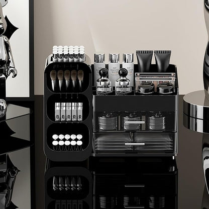 Makeup Organizer with Drawers,Large Capacity Countertop Organizer for Vanity,Bathroom and Bedroom Desk Cosmetics Organizer,Easy To Storage Skincare,Brushes,Lotions,Lipstick (Black)