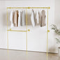 Gold Industrial Pipe Clothing Rack 75" W Wall Mounted, Heavy Duty Iron Garment Rack 150 lbs per Rod, Open Closet Organizer for Bedroom Laundry Room Retail Display