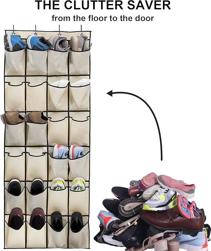 MISSLO Over the Door Shoe Organizer 24 Large Fabric Pocket Closet Accessory Storage Hanging Shoe Hanger, Beige