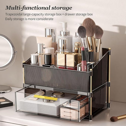 INVSSENE Stackable Makeup Organizer Countertop, Storage Perfume Skincare Cosmetic Lipstick Face Mask Makeup Brush Holder Palettes, Ideal for Vanity Bathroom Counter