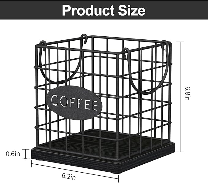 YINMIT K Cup Holder Organizer, Sturdy Coffee Pod Holder Organizer, 35 Kcup Large Capacity Storage Basket for Kitchen Counter and Office Desktop (Black-Square with Handle)