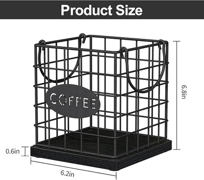 YINMIT K Cup Holder Organizer, Sturdy Coffee Pod Holder Organizer, 35 Kcup Large Capacity Storage Basket for Kitchen Counter and Office Desktop (Black-Square with Handle)