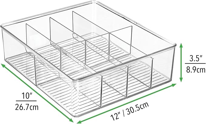mDesign Plastic Extra Wide Storage Organizer Bin Box for Kitchen, Pantry, Cabinet, Countertop - Tea Bag, Sugar Packet, Coffee Snack, Condiment Holder, 8 Sections - Ligne Collection - Clear