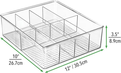 mDesign Plastic Extra Wide Storage Organizer Bin Box for Kitchen, Pantry, Cabinet, Countertop - Tea Bag, Sugar Packet, Coffee Snack, Condiment Holder, 8 Sections - Ligne Collection - Clear