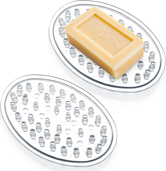 2 Pcs Plastic Soap Holder, Clear Soap Dish Bar Saver Tray with Holes Soaps, Self-Draining Soaps Dish Sponge Tray for Kitchen Bathroom Shower Counter