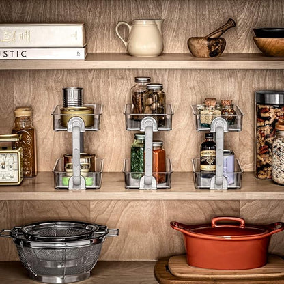 madesmart 2-Tier Plastic Multipurpose Kitchen Spice Organizer, Condiment Storage Spice Shelf for Cabinet Organization, Gray (Pack of 2)