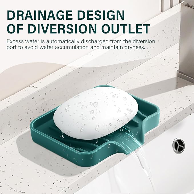 Silicone Soap Dish with Drain, SAISN Kitchen Soap Tray for Shower 2 Pack Self Draining Soap Dish Soft Bathroom Soap Holder for Kitchen Sink Flexible Portable Soap Saver, Green