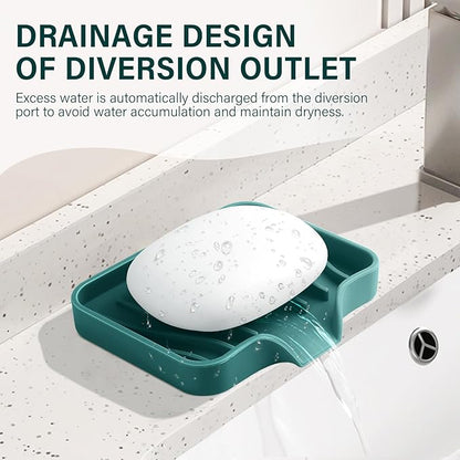 Silicone Soap Dish with Drain, SAISN Kitchen Soap Tray for Shower 2 Pack Self Draining Soap Dish Soft Bathroom Soap Holder for Kitchen Sink Flexible Portable Soap Saver, Green