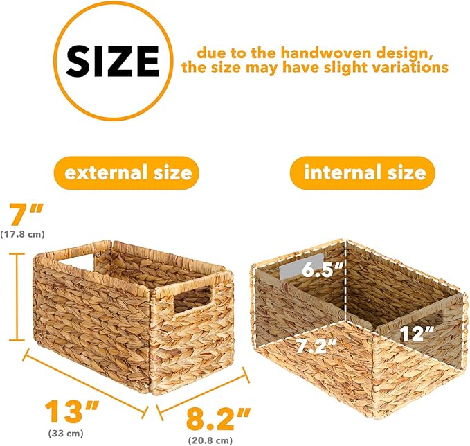 SpaceAid 8 Pack Wicker Basket, Storage Baskets for Organizing, Woven Rattan Basket with Handles for Shelves, Water Hyacinth Large Cube Organizer Storage Bin, 13x8.2x7 inch, Natural
