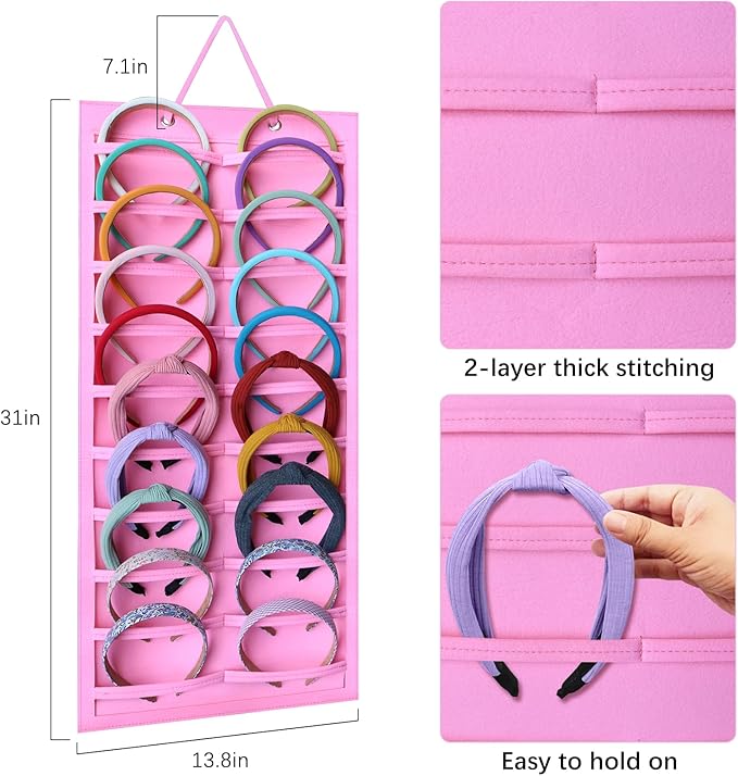 SMUK Hanging Headband Holder Organizer for Girls, Wall-mount Headband Storage Display for Women, Head Band Hair Accessories Organizer On Wall, Door, Wardrobe