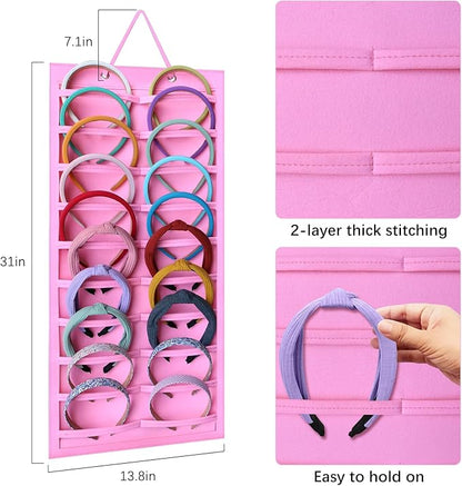 SMUK Hanging Headband Holder Organizer for Girls, Wall-mount Headband Storage Display for Women, Head Band Hair Accessories Organizer On Wall, Door, Wardrobe