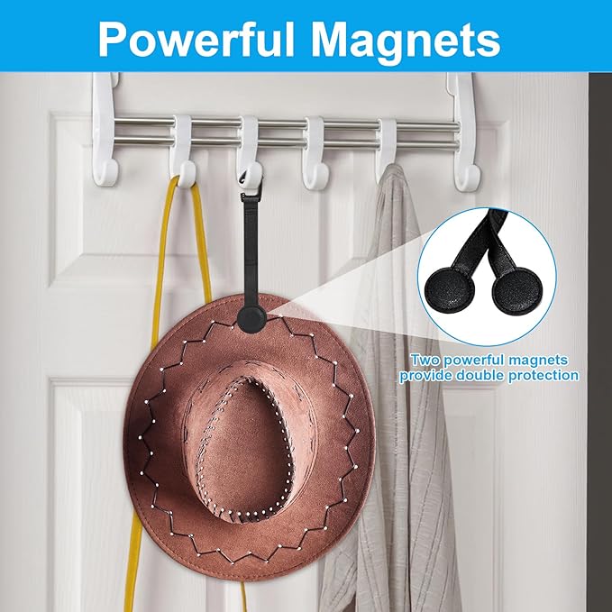 2 pcs Cowboy Hat Holder for Truck- Car Hats Organizer Accessories- Magnetic Clip Leather Hat Rack for Car- Headrest Hat Hanger Vehicle for Travel on Bag & Rack