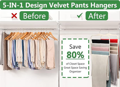Pants Hangers Space Saving,Organization and Storage for Dorm Room Essentials for College Students Girls,Non-Slip Velvet Hangers,Multifunctional Pant Hanger Closet Organizer for Trousers Scarf-3 Pack