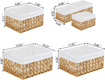 Vagusicc Wicker Storage Basket, 6 Pack Baskets for Organizing, Water Hyacinth Storage Baskets, Rectangular Wicker Baskets for Storage Shelves, Cube Storage Bins For Closet/Clothes/Dresser