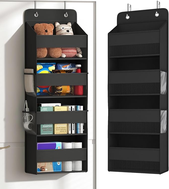 Kaitiemoo 1 Pack 4-Tier Over the Door Organizer, Heavy-Duty Large Deep Pocket Hanging With 4 Large Front & 4 Side Pockets With for Pantry, Kitchen, Bathroom, Dorm, Black