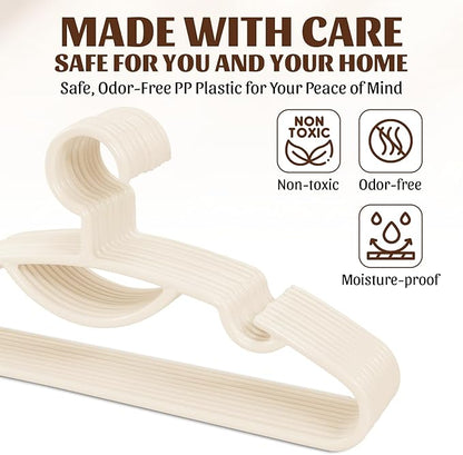 30 Pack Heavy Duty Plastic Hangers, Thick Strong Plastic Clothes Hangers for Coat Jacket and Shirt, Space Saving Clothes Hangers with Shoulder Grooves for Tank Top, Blouses, Strappy Dresses (Beige)