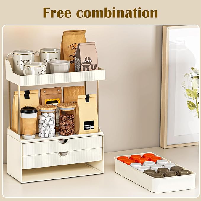 caktraie Bathroom Organizers and Storage - 3 Drawers 2 Tier Makeup Organizer, Cosmetic Storage Drawer for Dresser Countertop and Bathroom Vanity for Large Skincare, Perfume, Cream White