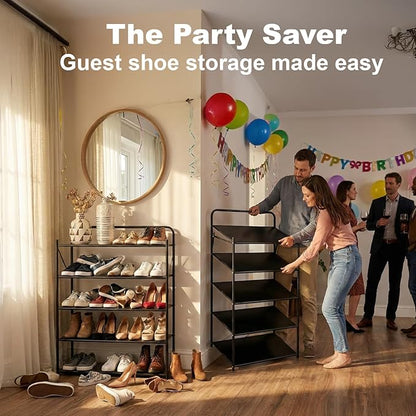 5 Tier No-Assembly Shoe Rack, Foldable Shoes Rack Organizer Without Installation, Portable Solid Metal Shoe Shelves for Closet, Entryway, Front Door Entrance