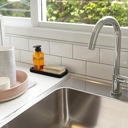 ALELION 8" Bathroom Vanity Tray for Counter - Wood Tray for Dresser Tops Perfume Jewelry Candle Key Catchall - Black Kitchen Countertop Organizer for Soap Dispenser and Sponge Holder
