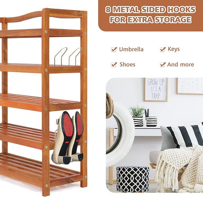 HAPPYGRILL Shoe Rack 5-Tier Entryway Shoe Shelf Acacia Wood Storage Organizer Free Standing Shelves