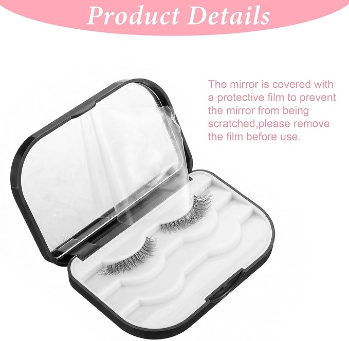Eyelash Storage Case, 3 Layer False Eyelash Travel Case Fake Eye Lash Cases with Mirror Makeup Storage Box Empty Cosmetic Organizer Box Lash Packaging Can Store 3 Pairs (Black)