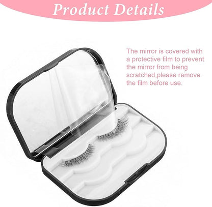 Eyelash Storage Case, 3 Layer False Eyelash Travel Case Fake Eye Lash Cases with Mirror Makeup Storage Box Empty Cosmetic Organizer Box Lash Packaging Can Store 3 Pairs (Black)