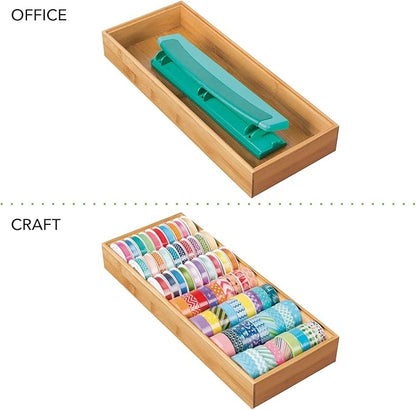 mDesign Wooden Bamboo Drawer Organizer - 15" Long Stackable Storage Box Tray for Kitchen Drawers/Cabinet - Utensil, Silverware, Spatula, and Flatware Holder - Echo Collection - 4 Pack, Natural Wood