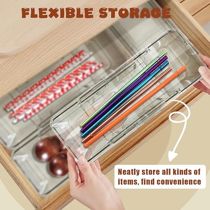 Expandable Straw Organizer Drawer Holder for Cabinet，Deep Drawer Organizer Kitchen Cabinet Organizer detachable compartments Fits for Stanley Long Straw(Transparent