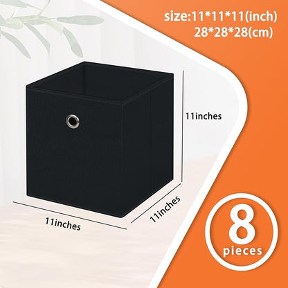 Foldable Storage Cubes Bins ,11 Inch Cloth Storage Cube Fabric Storage Box Cubes Organizer Baskets with Handles for Home Organizer Set of 8 (Black)
