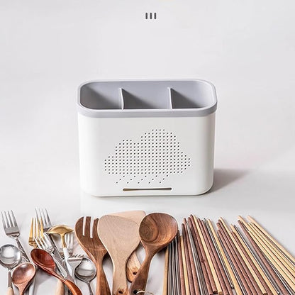 Kitchen Utensil Holder with Drainage Design, Plastic Cutlery Caddy for Countertop and Drawer Organization, Space Saving Cooking Tool Storage