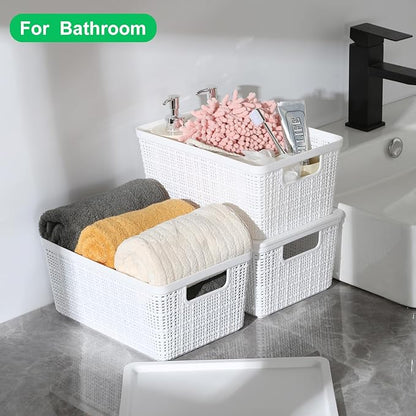 6 Pack Plastic Storage Baskets With Lids,White Breathable Stackable Storage Bins,Small Storage Containers,for Organizing Storage Baskets on Desktops,Closets,Playrooms,Classrooms,Offices
