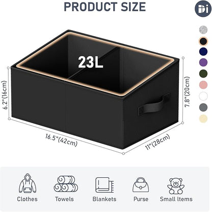 DIMJ Large Closet Shelf Organizer Bins 8 Packs with Handles and Divider, Fabric Trapezoid Storage Baskets, Foldable Clothes Containers Box for Shelf, Towel, Book, Toy, Purse, Hats, Black