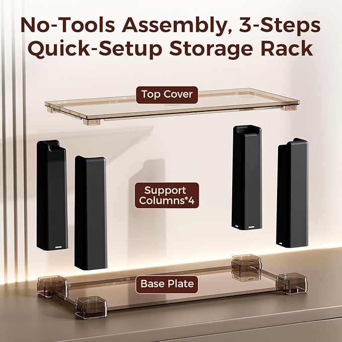 2-Tier Modern Minimalist Display Shelf, Multi-Purpose Organizer for Makeup, Perfume, Mugs, Figures, Clear Desktop Storage with Sturdy Frame for Bathroom, Kitchen, Office, and Home Decor B