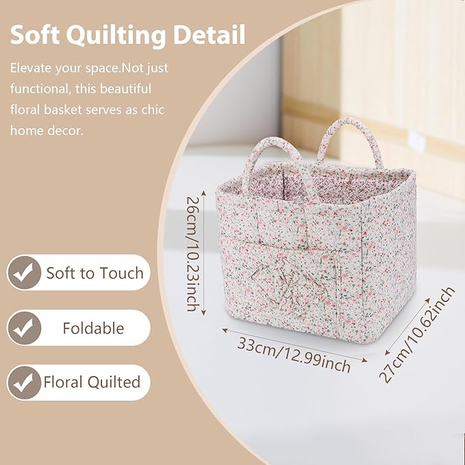 Storage Basket Boho Fabric Large Collapsible Floral Laundry Nursery Hamper Portable Folding Storage for Clothes Toys (Green Floral)