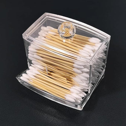 Clear Acrylic Qtip Holder Dispenser, Apothecary Jar for Cotton Swab, Ball & Floss Picks, Small Bathroom Countertop Organizer and Storage, Modern Vanity Decor