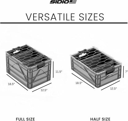 SIDIO CRATE Starter Pack - Two Full Size and One Half Size SidioCrate, Stackable Outdoor Organizer Storage Bins with Clear Lid and Dividers - Gray