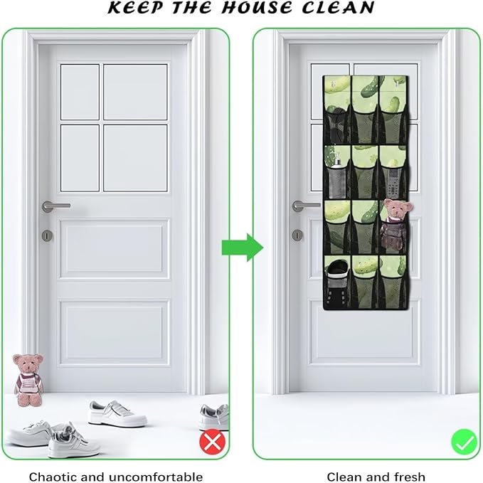 Cucumber Over the Door Shoe Organizer,Shoe Organizer Door Hanger,Space Saver Shoes Hanger Storage Organizer Bag with 12 Mesh Large Pockets