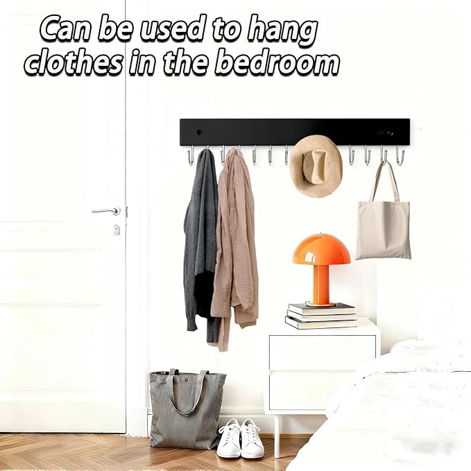 2 PCS Black Hanging Jewelry Organizer, Wooden Wall Mounted Necklace Holder with 28 Hooks, Jewelry Display Hangers, Coat Rack Belt Organizer for Bags, Ties, Keys(Black)