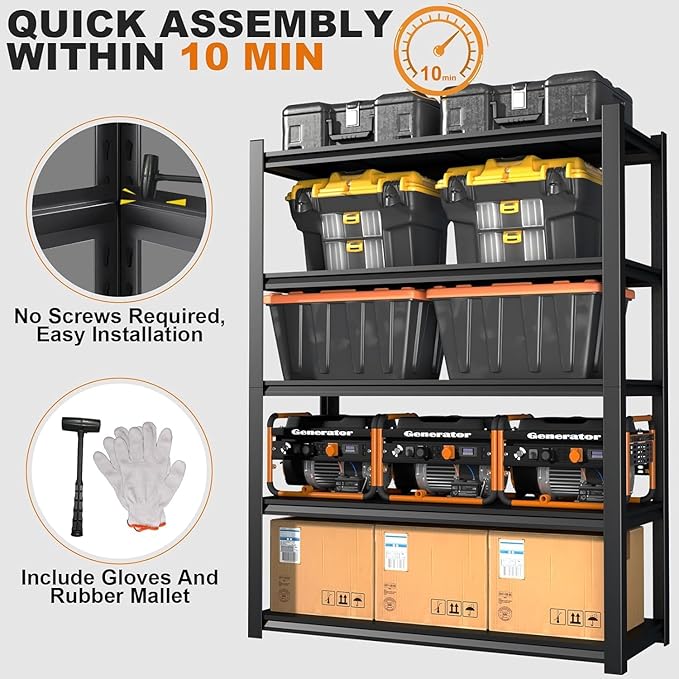 72''H Garage Shelving,3300LBS Heavy Duty Garage Shelving,35"W Industrial Shelving,Adjustable Storage Shelf Unit with Double Layer Posts for Garage,Basement,Warehouse,Commercial,Black 5 Tier