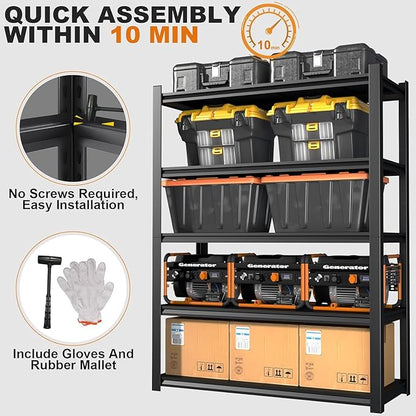 72''H Garage Shelving,3300LBS Heavy Duty Garage Shelving,35"W Industrial Shelving,Adjustable Storage Shelf Unit with Double Layer Posts for Garage,Basement,Warehouse,Commercial,Black 5 Tier