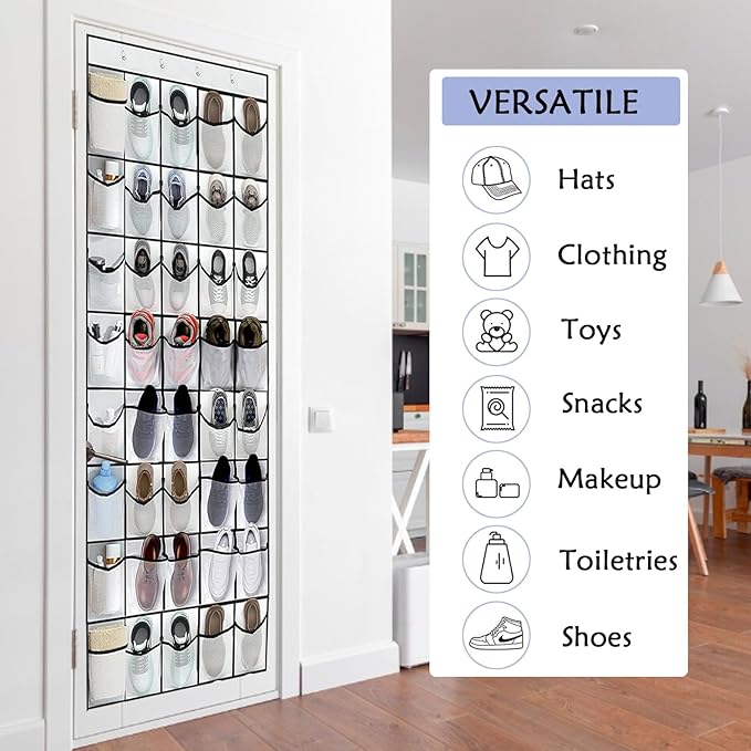 40 Over the Door Shoe Organizer, Hanging Shoe Organizer, for Closet Behind the Door Storage Holder for Entryway Bedroom Dorm, Both men's and women's shoes can be stored (White)