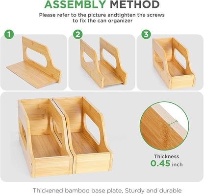 2 Pack Bamboo Can Organizer for Pantry, Soda Can Dispenser Rack Drink Holders Stackable Canned Goods Storage for Pantry Kitchen Cabinet Up To 30 Cans