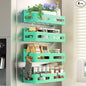 Sevenblue 4 Pack Strong Magnetic Spice Rack for Refrigerator, Multipurpose Magnetic Shelf for Fridge with 4 Hooks for kitchen and Bathroom Organization, Green