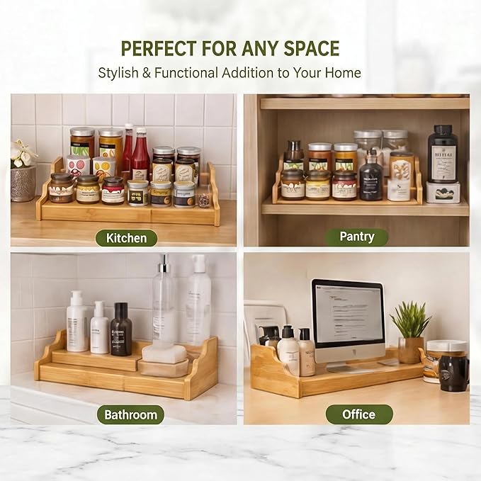 Expandable 3-Tier Bamboo Can Rack Organizer for Pantry, Adjustable Kitchen Cabinet Storage Shelf, Holds Up to 24 Cans, Natural Elegance