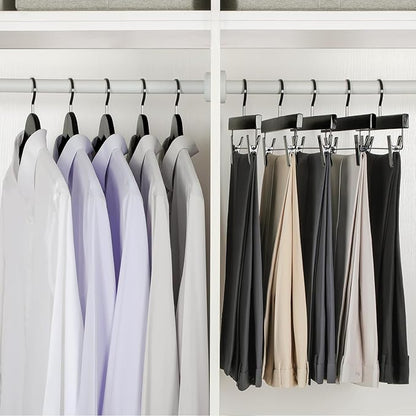TOPIA HANGER Black Wooden Pants Hangers, Wood Skirt Hangers with Clips, Deluxe Jeans Hanger with 360° Swivel Anti-Rust Flat Hook, Smooth Finish Wood Hangers for Slacks Trousers 20 Pack, CT03B