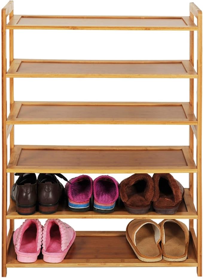 6 Tier Bamboo Shoe Racks,Narrow Vertical Shoes Rack,Freestanding Shoe Organizer Shelf,Shoe Racks Storage Organizer,with Shelves,for Closet, Entryway, Front Door Entrance, Bedroom, Hallway (Natural)